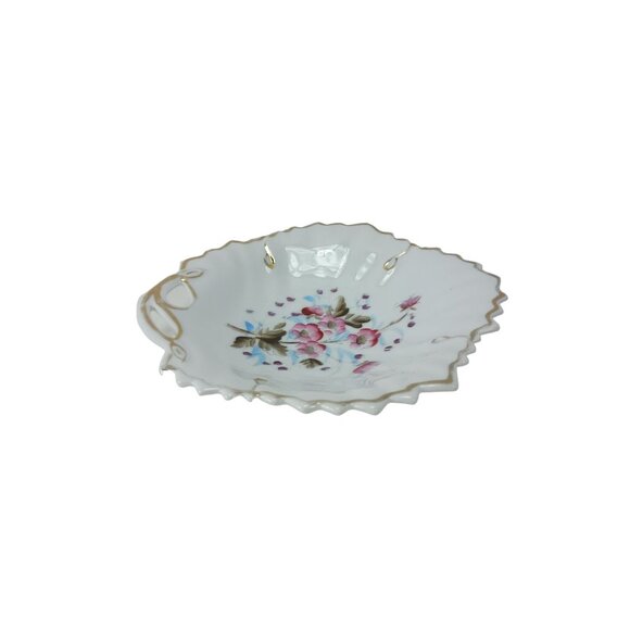 Hand Painted Leaf Shape Trinket Candy Dish floral Vintage - Picture 3 of 8